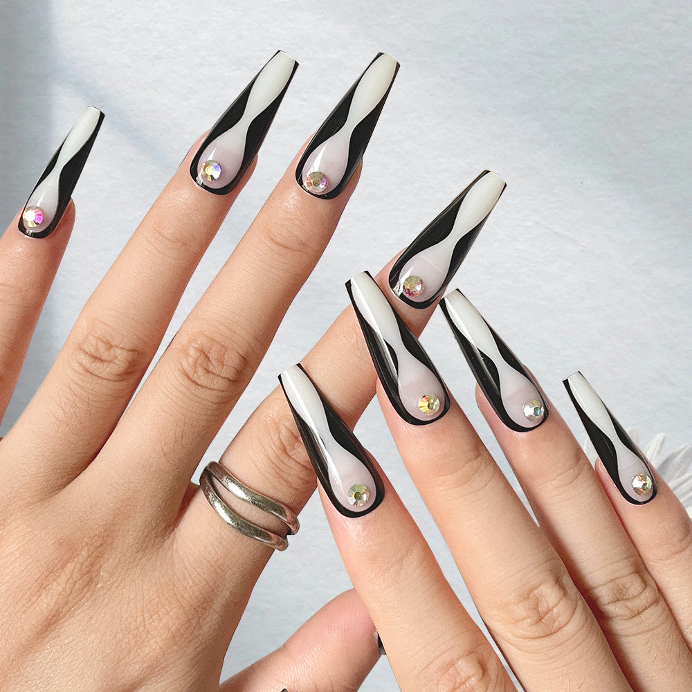 Light Luxury Spot Drill Black Line Wear Armor Advanced Nail Tips Fake Nail Patch
