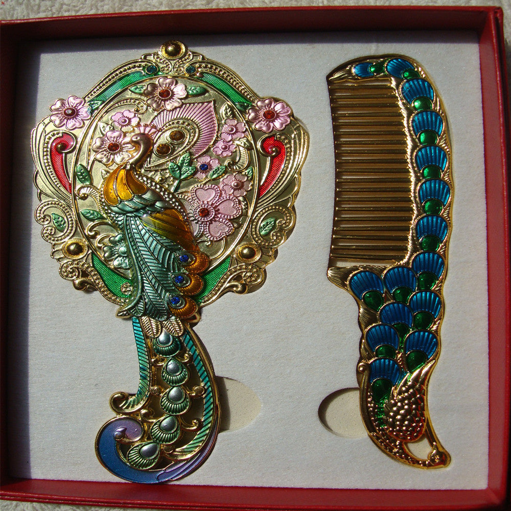 Portable Metal Handle Mirror Comb Suit