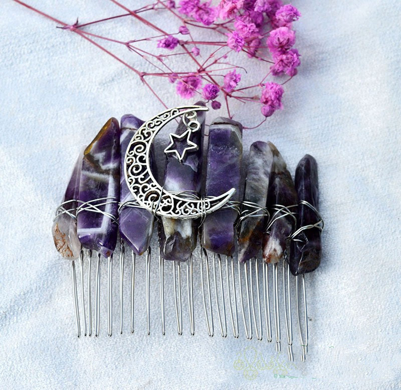 Premium Handmade Crown Moon Hollow Star Hair Comb