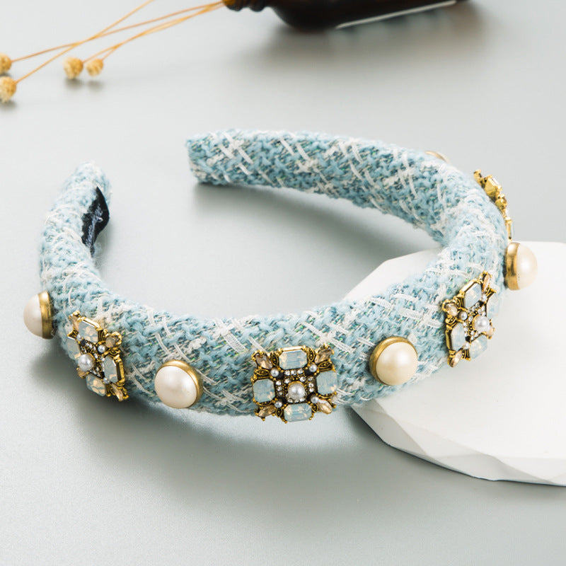 Colorful Glass Drill Pearl Wide-edged Headdress Headband