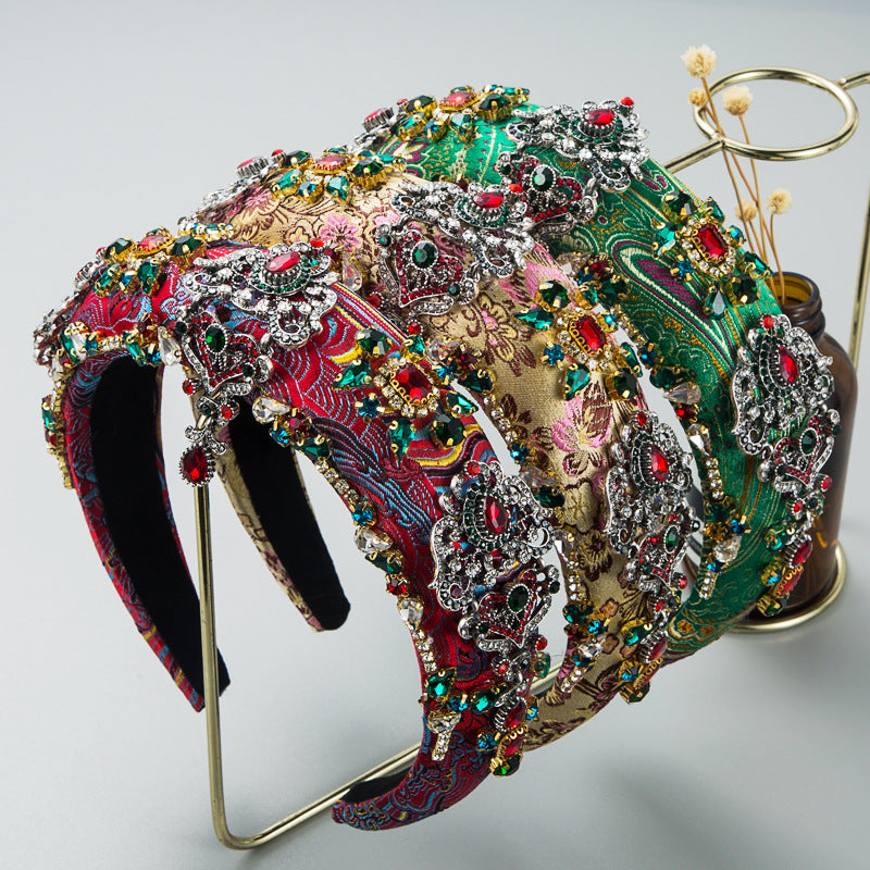 Embroidered Luxury Rhinestone Vintage Flower Headband