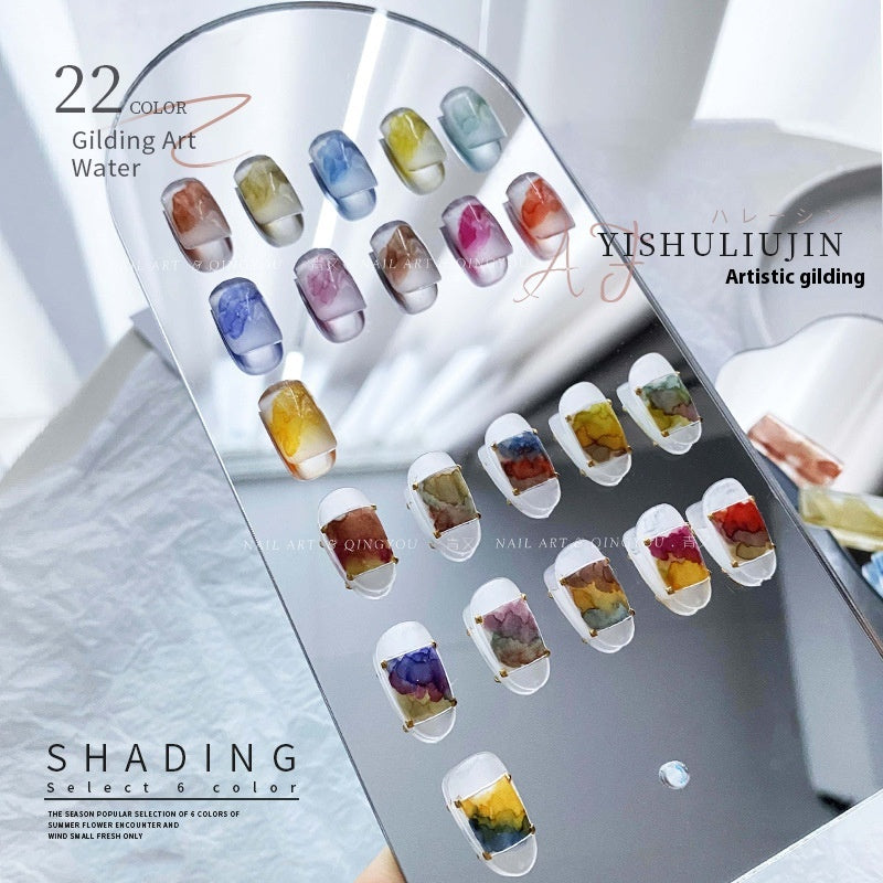 GNOMESHGH Quick-drying Nail Art Watercolor Shading Fluid Pearlescent Gradient Ink White Gilding Smoke