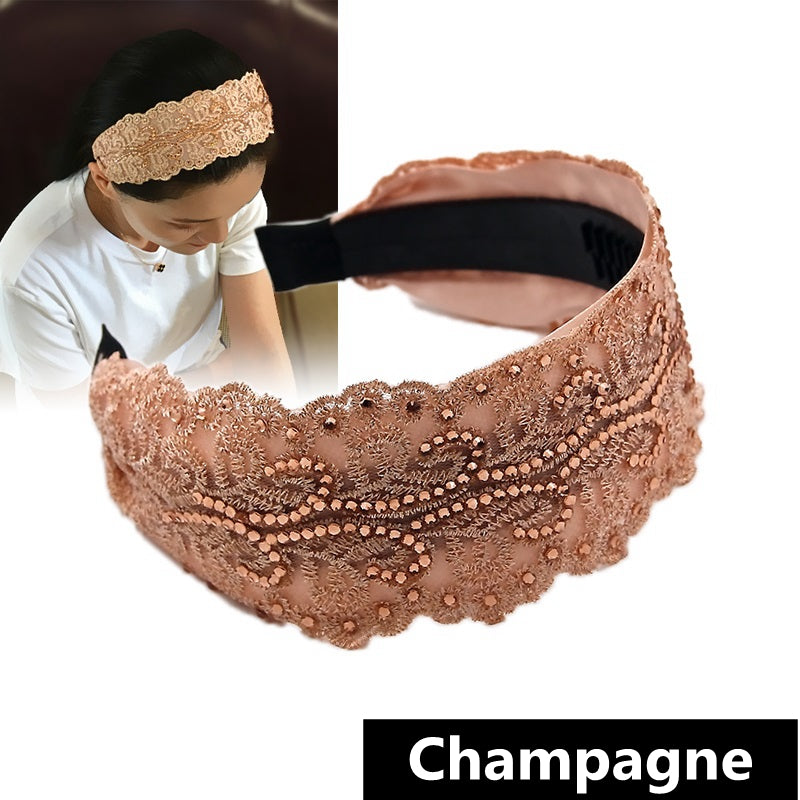 Women's Lace Wide Brim Rhinestone Hair Hoop