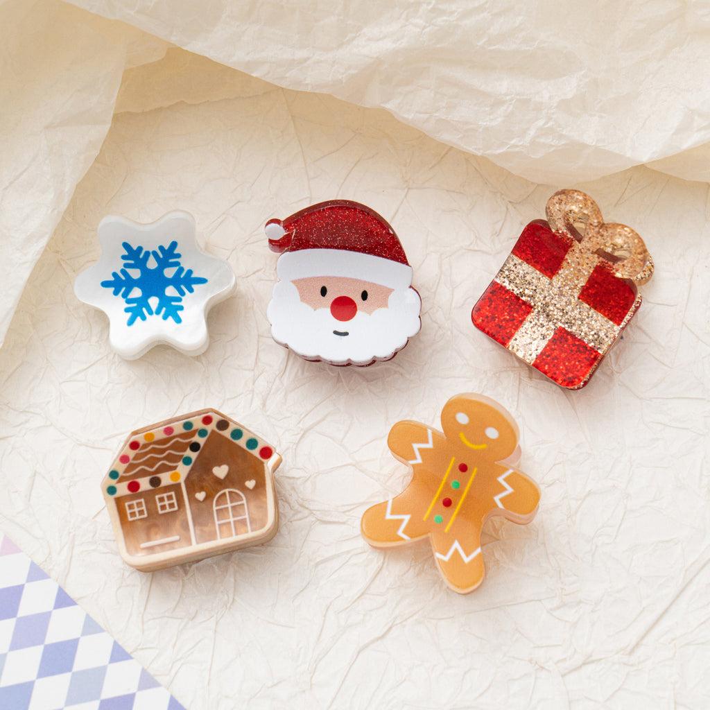 Gingerbread Man Christmas Tree Snowflake Barrettes