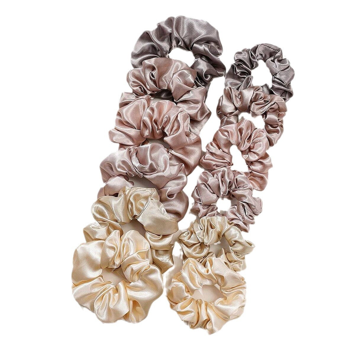 Cross-border Fashion Large Intestine Hair Ring 12 Pack Khaki Series Size Mixed High Elasticity Hundred