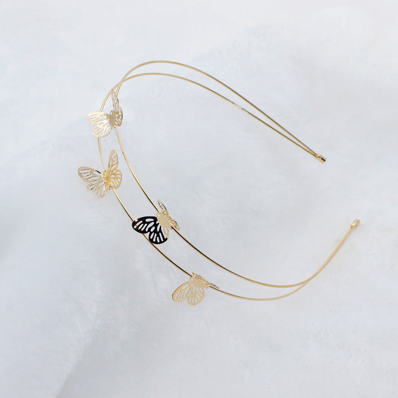 New Metal Cat Ear Headband Female Butterfly Rose Hairpin Double Drainage