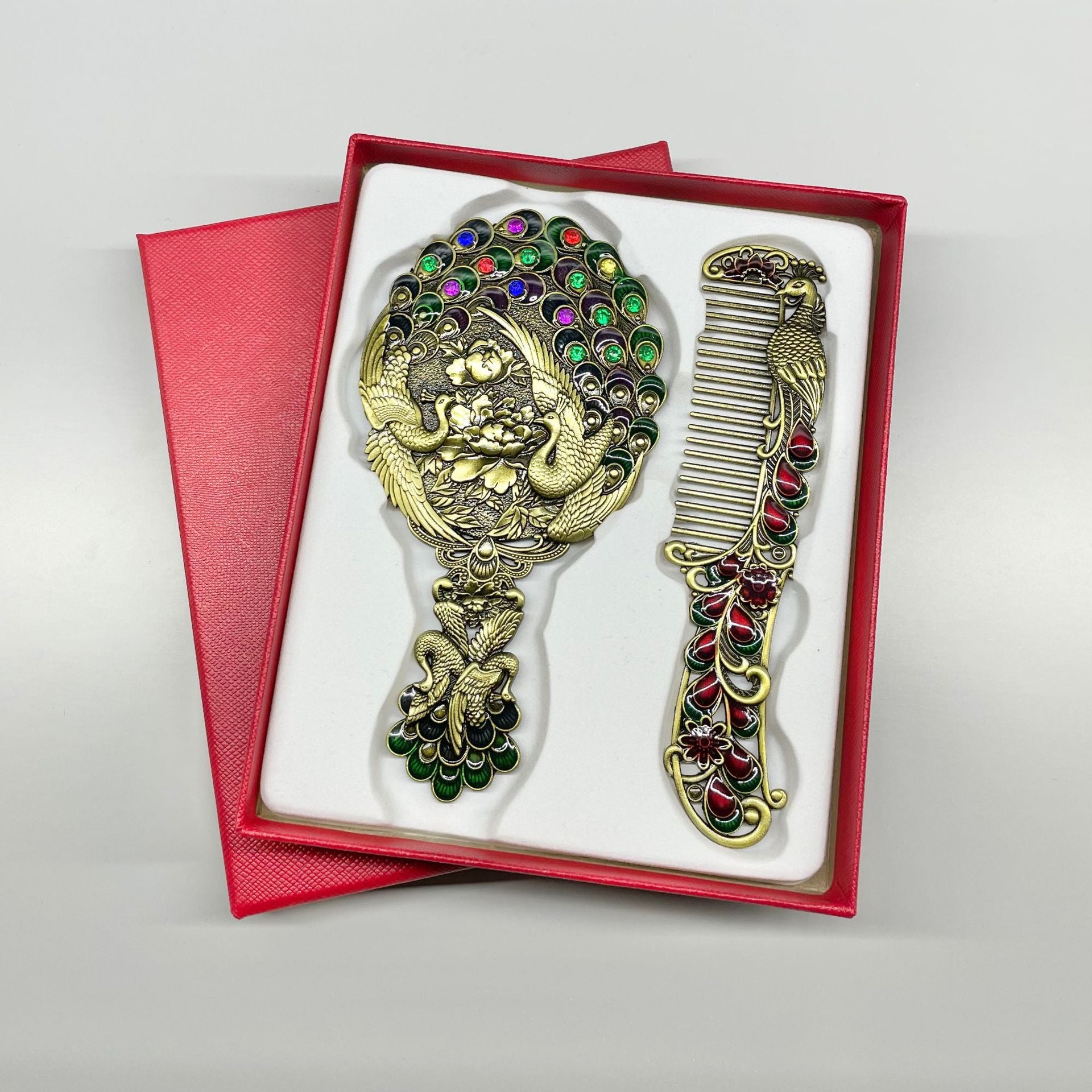 Metal Makeup Mirror Portable Comb Set