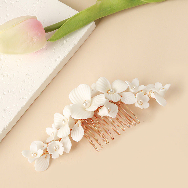 White Ceramic Flower Headwear For Women