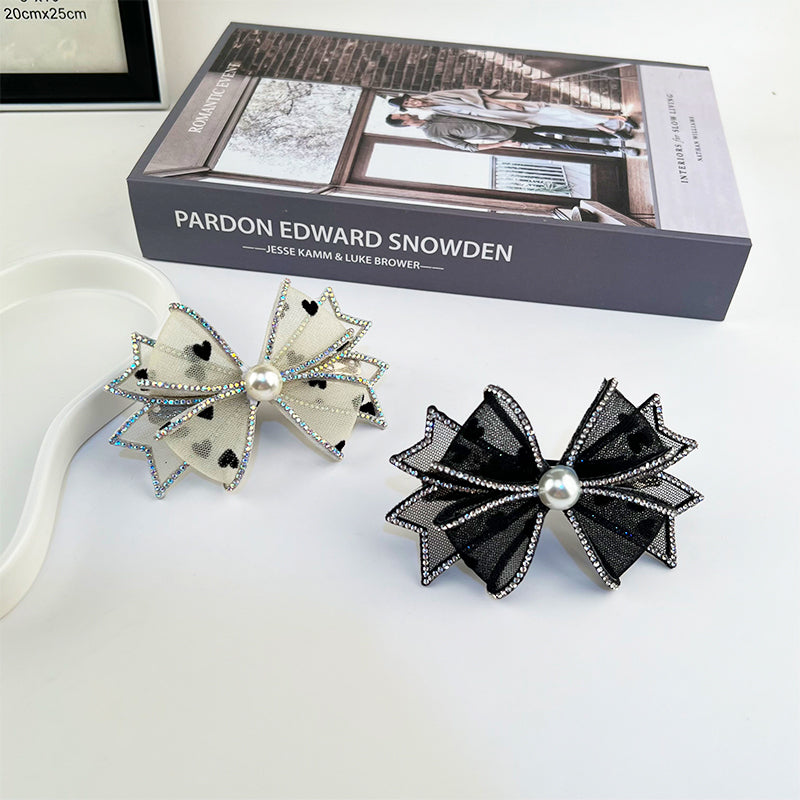 Bow Knot Rhinestone Edging Mesh Hairpin