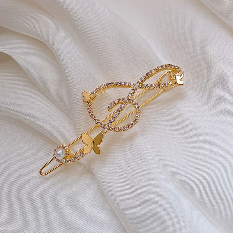 Diamond Pearl Musical Note Butterfly Hairpin