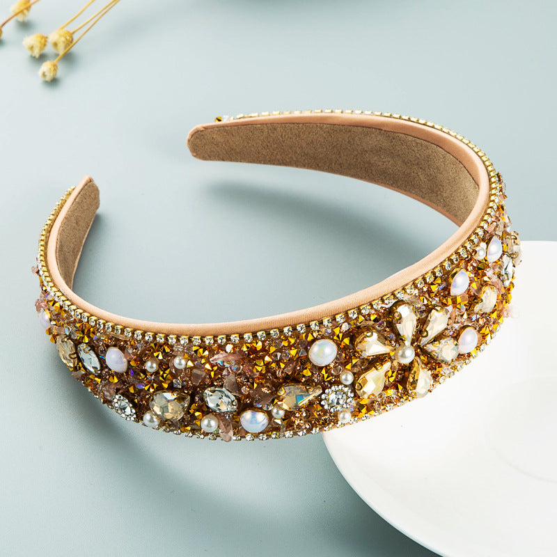 Diamond Resin Flower Cloth Wide Brim Headband