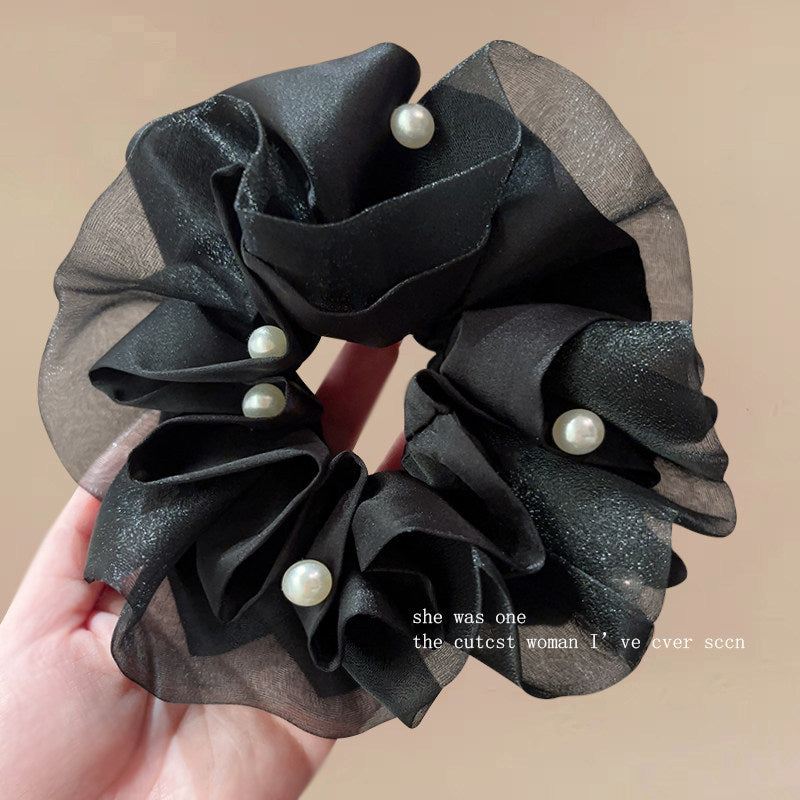 Black Mesh Pearl Hair Tie For Women