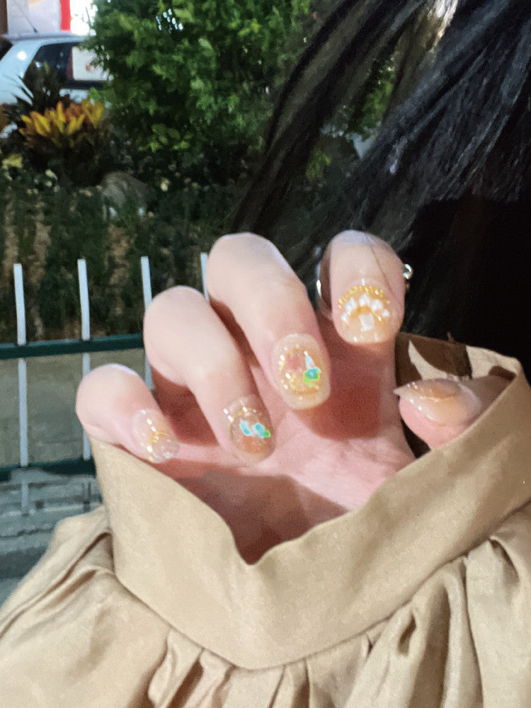 Oil Paint Moonlight Gentle Short Round Nail Warm Yellow