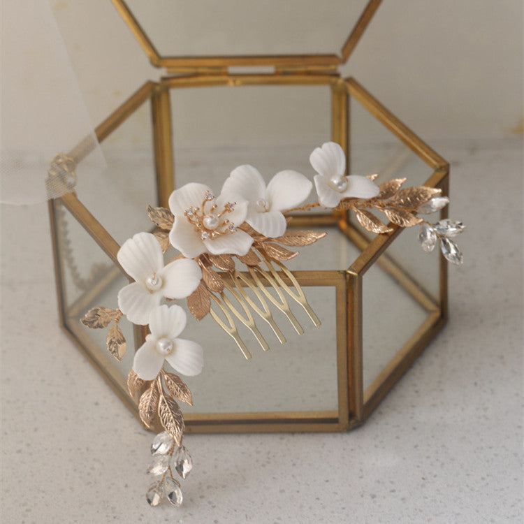 Ceramic Flower Simple Bridal Headdress Hair Comb