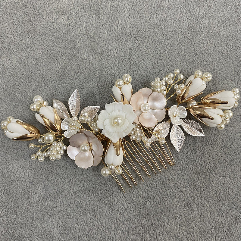 Wedding Bride Pastoral Ceramic Flower Headwear Comb Accessories