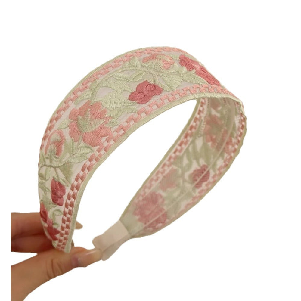 Chinese Embroidery Rose Flower High Cranium Headband