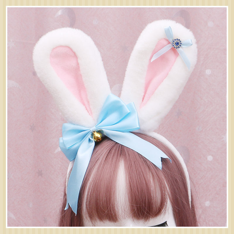 Lolita Animal Ears Accessories Diamond Bowknot Plush Rabbit Ears Headband