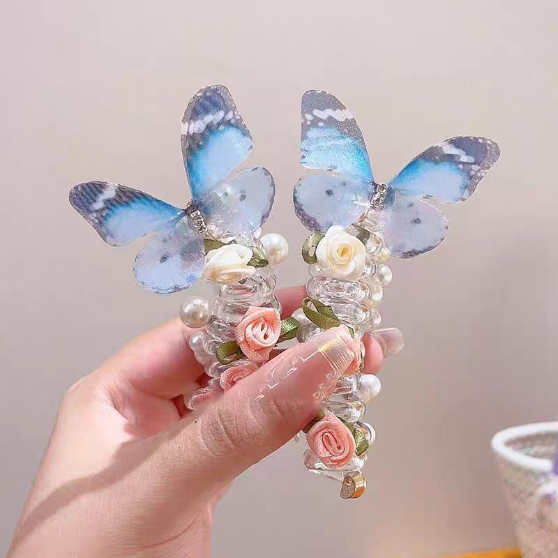 Children's Butterfly Pearl Phone Line Hair Ring Headdress