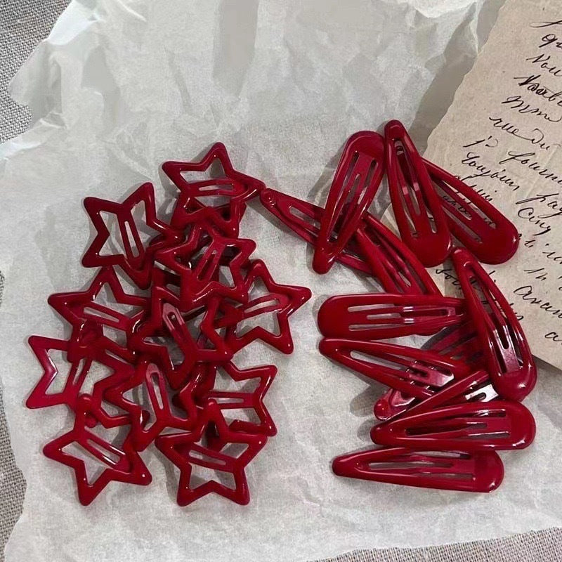 Bangs With Wispy Strands Sidemounted Red Starshaped Drop Hair Clip