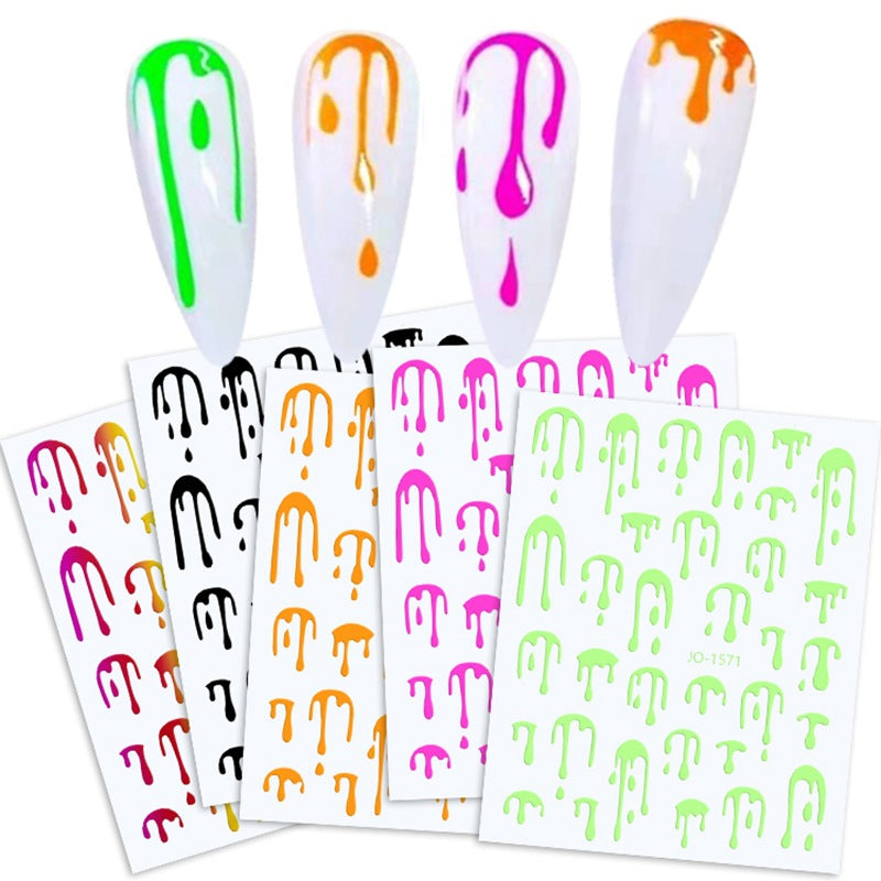 Water Drop Nail Laser Black And White Colorful Fluorescent Nail Sticker