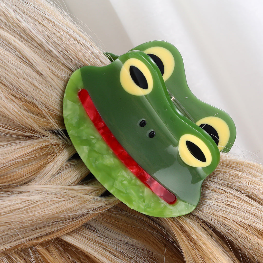 Large Size Funny And Cute Frog With Coiled Hair And Snake Claw Clip