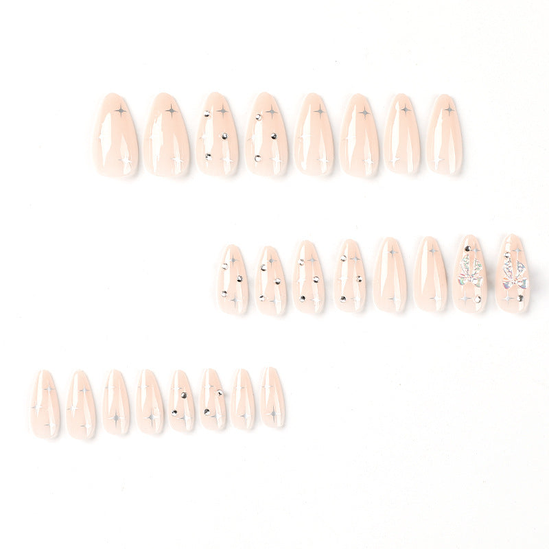 Wearable Nail Tip Three-dimensional Ice Bowknot Rhinestone Silver