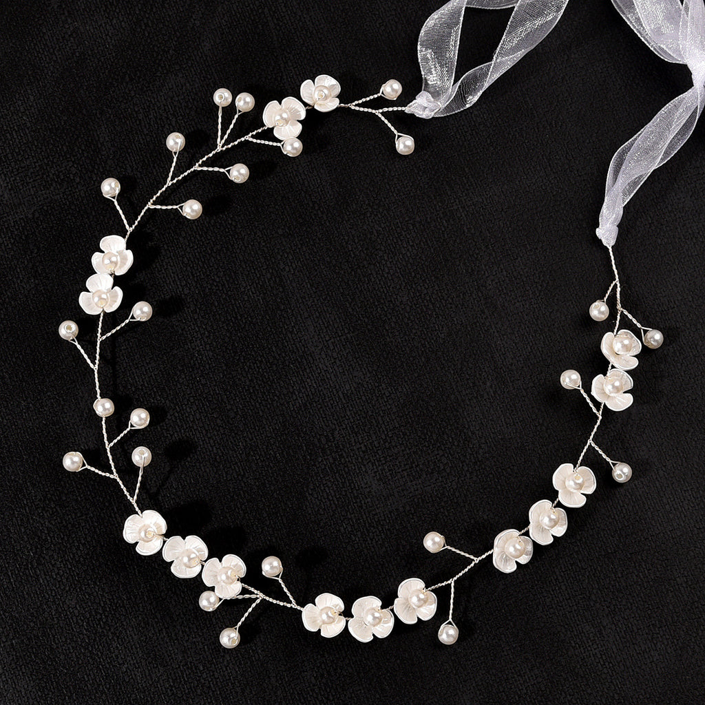 Handmade Pearl Headband With Three Petal Pearl Flowers