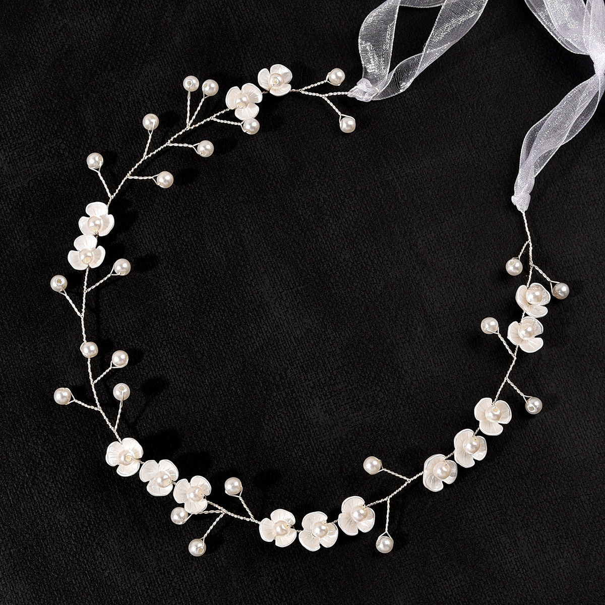 Handmade Pearl Headband With Three Petal Pearl Flowers