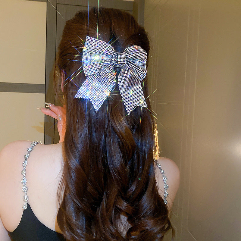 Super Fairy Full Diamond Bow Spring Clip Hairpin