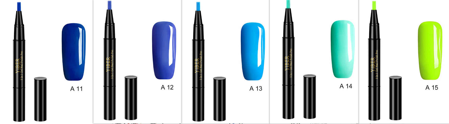 Yiber 5pcs Nail Polish Pen 3 In 1 One Step Glue Pen Multicolor