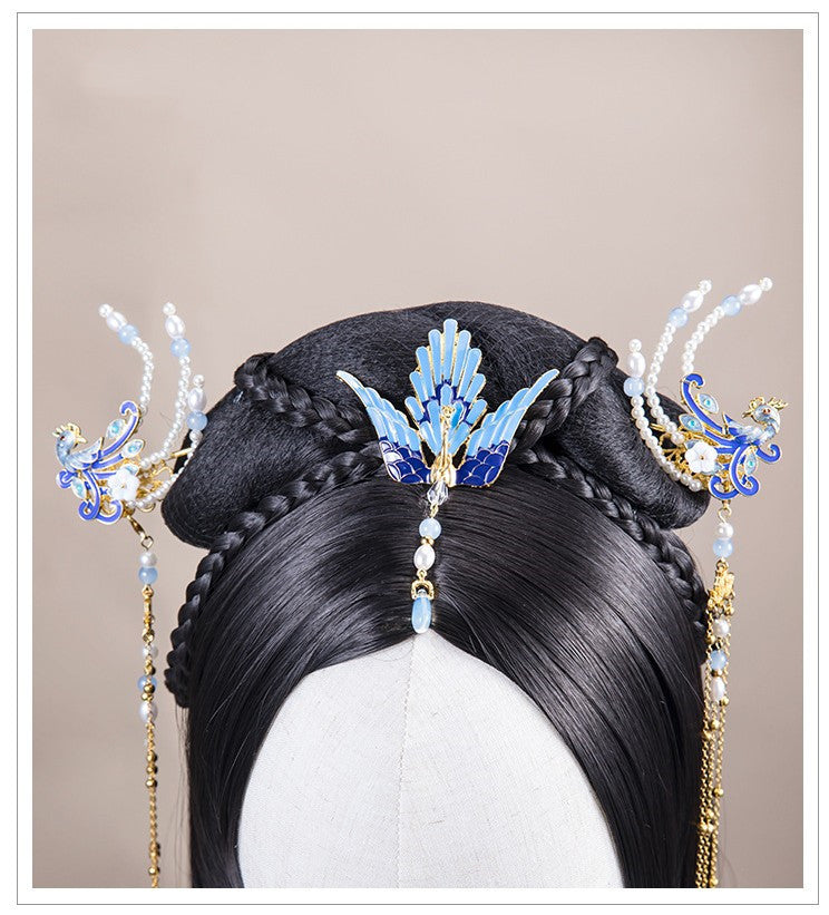 Tassel Peacock Burning Blue Hairpin Set