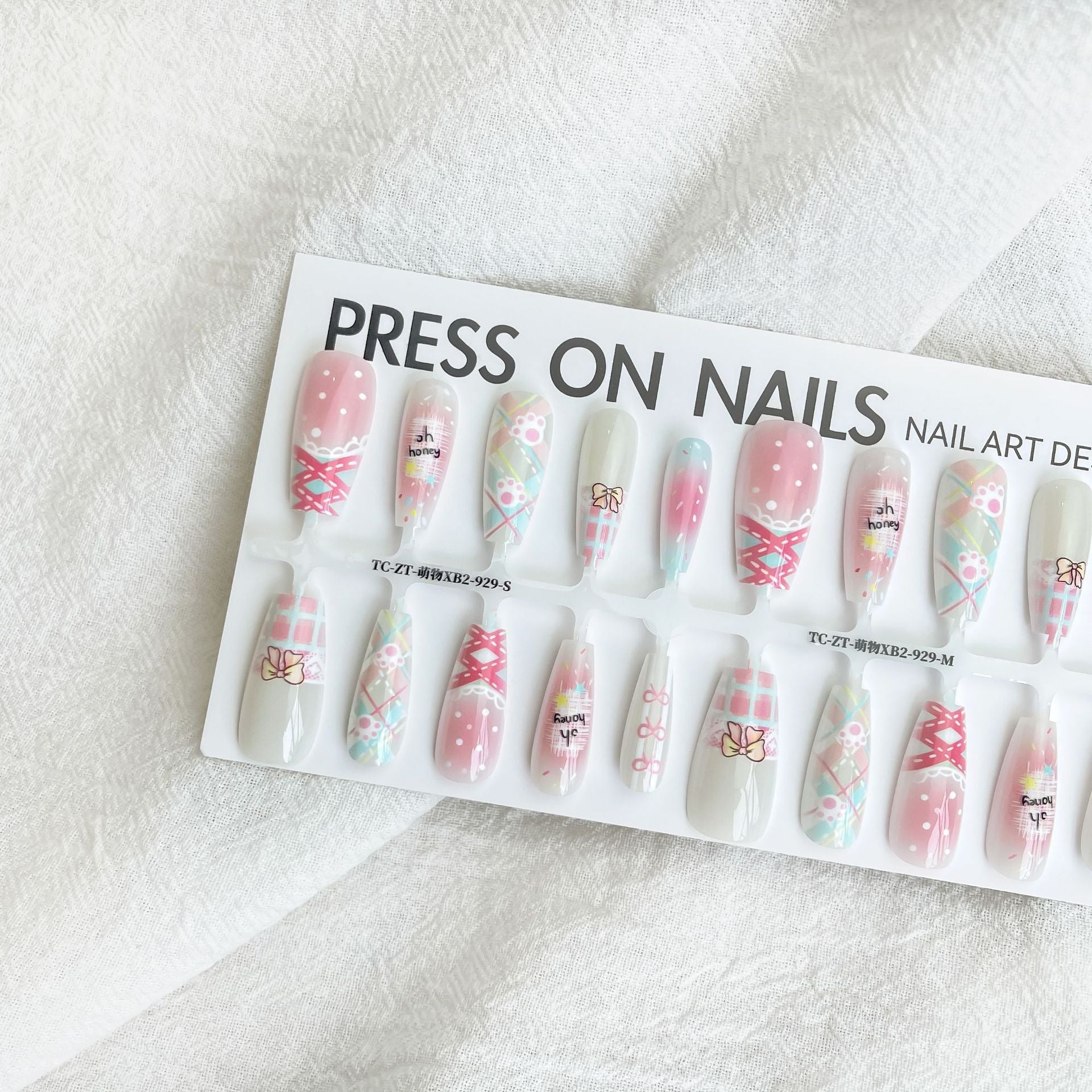 Press On Nails Dopamine Sweet Cool Style Bow French Fake Nail Tip