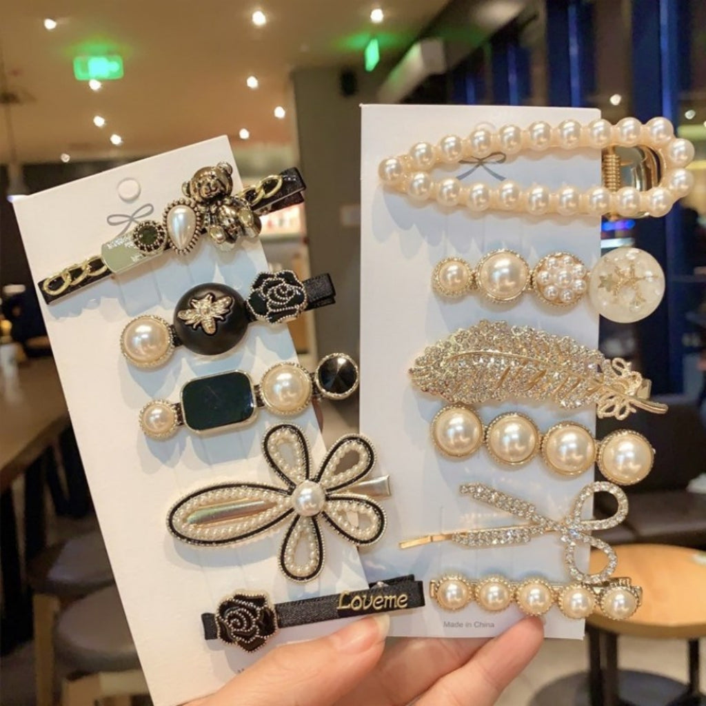 Cute Hair Clips For Bun Styling, Minimalist & Unique Metallic Texture Hair Accessories With Rhinestones And Elegant Pearls