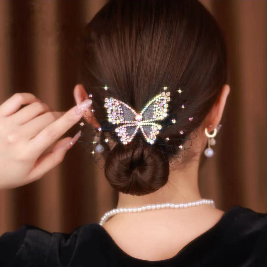 Mesh Micro Inlaid Color Diamond Butterfly Hairpin