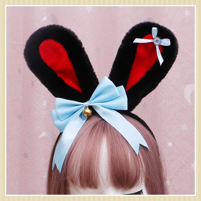 Lolita Animal Ears Accessories Diamond Bowknot Plush Rabbit Ears Headband