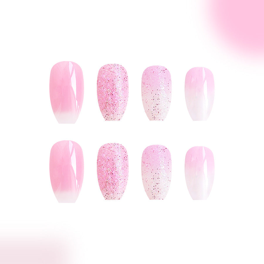 Short Trapezoid Glossy Glitter Gradient Coloring Wear Nail Stickers