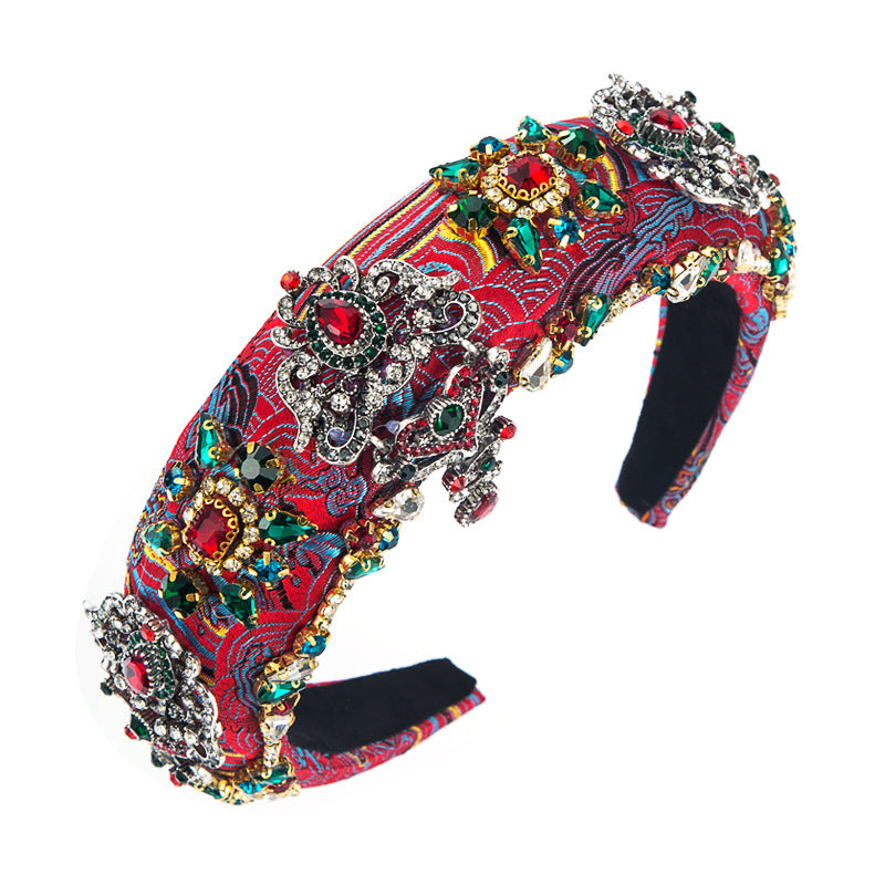 Embroidered Luxury Rhinestone Vintage Flower Headband