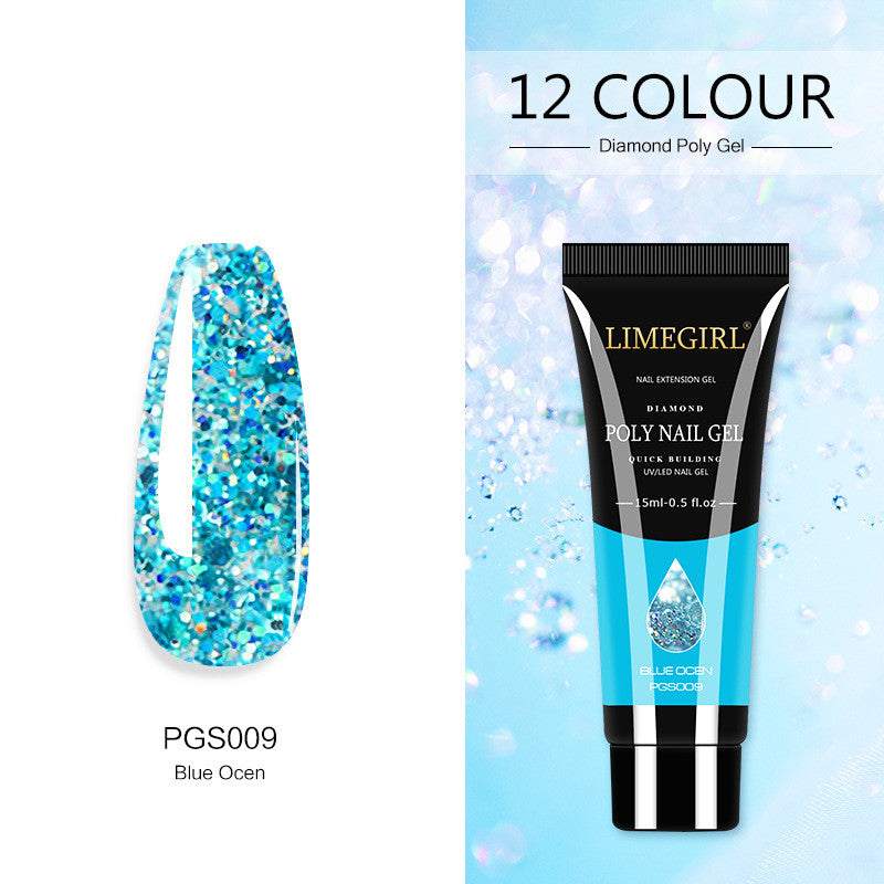 LimegGirl 12 Color Nail Art Glitter Powder Extension Gel Nail Art Sequin Extension Gel Painless