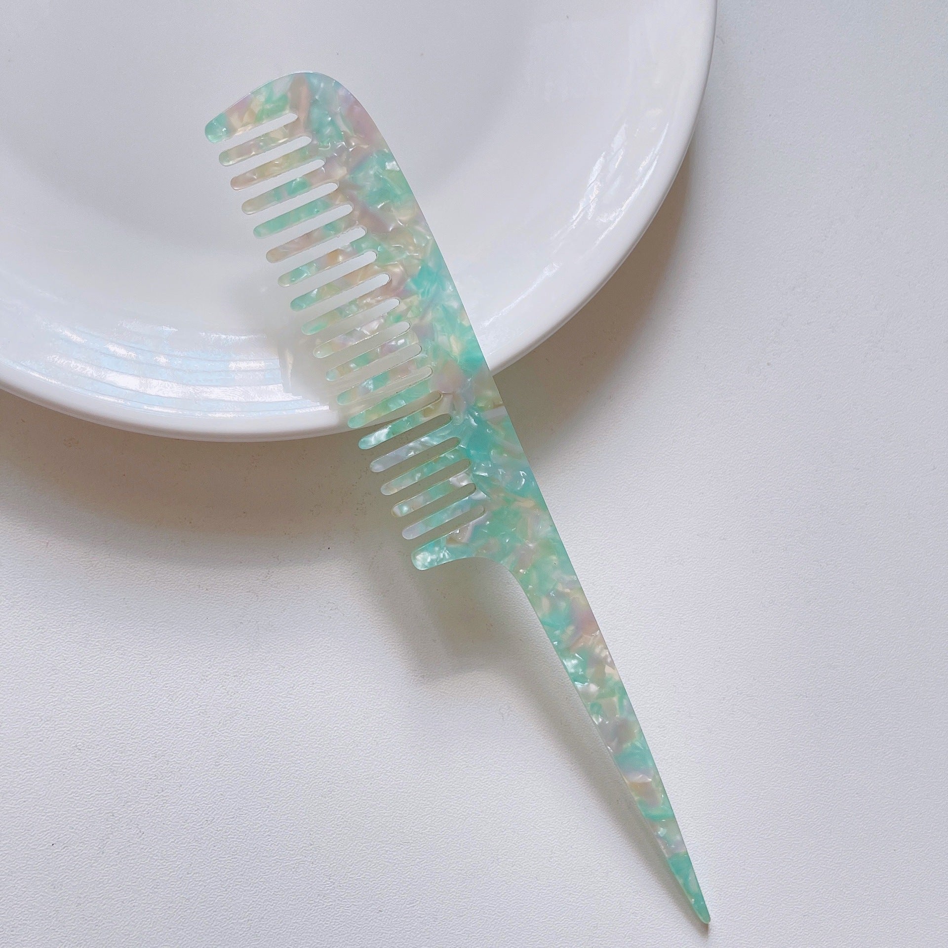 Simple Marble Texture Acetate Long Handle Pointed Tail Comb