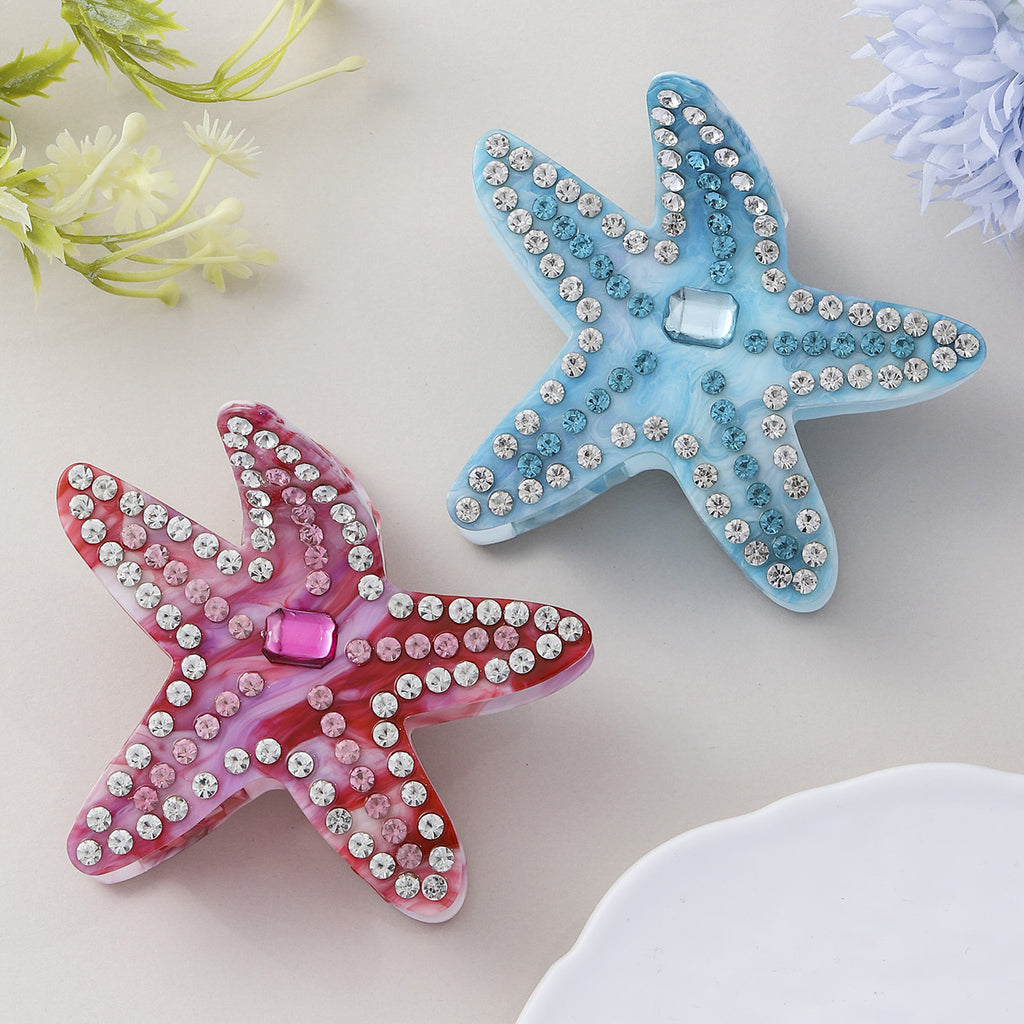 Starfish Diamond Encrusted Blue-pink Hairpin