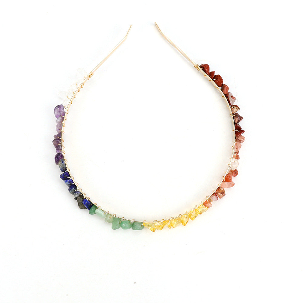 Winding Golden Double Row Natural Crystal Gravel Headband