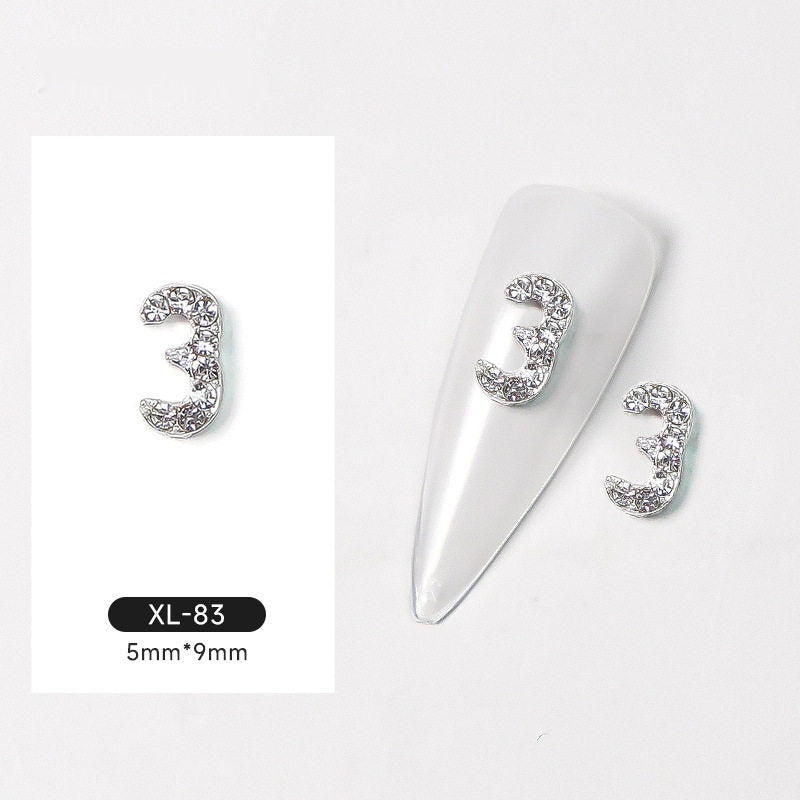 Silver Digital Sparkling Diamond Alloy Nail Decoration