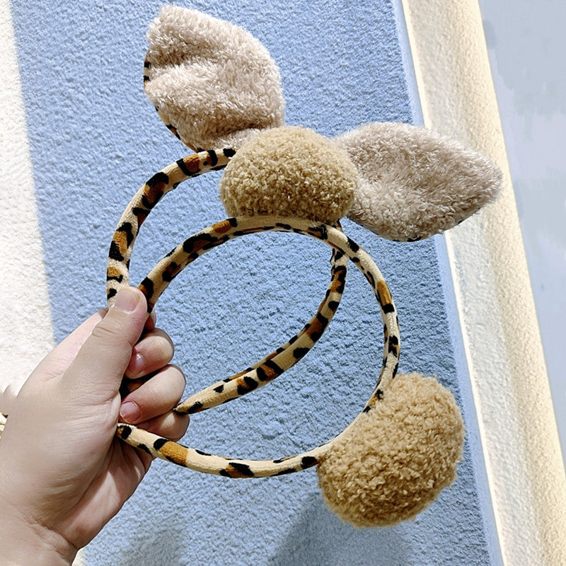 Plush Fluffy Leopard Bow Headband