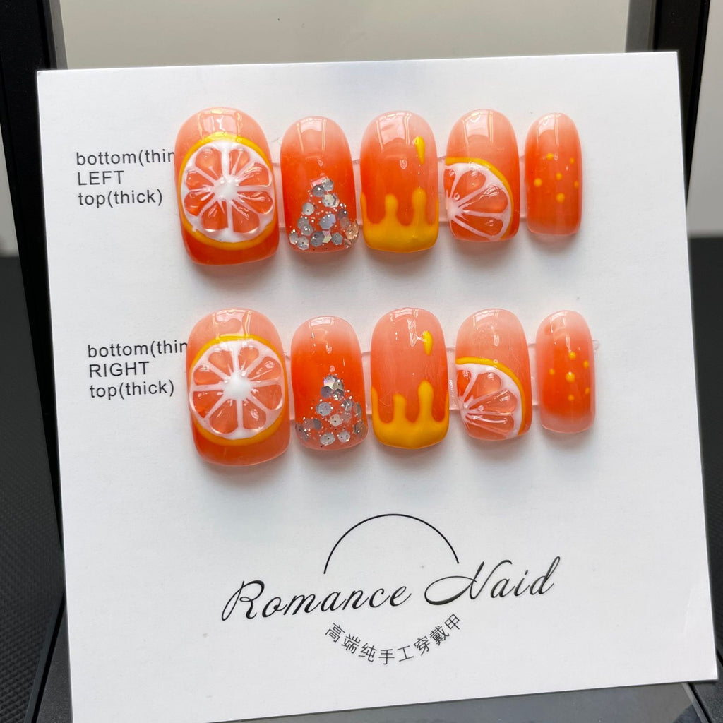 Romance Naid Summer Fresh Hand-painted Three-dimensional Blush Jelly Orange Finished Product Nail Stickers