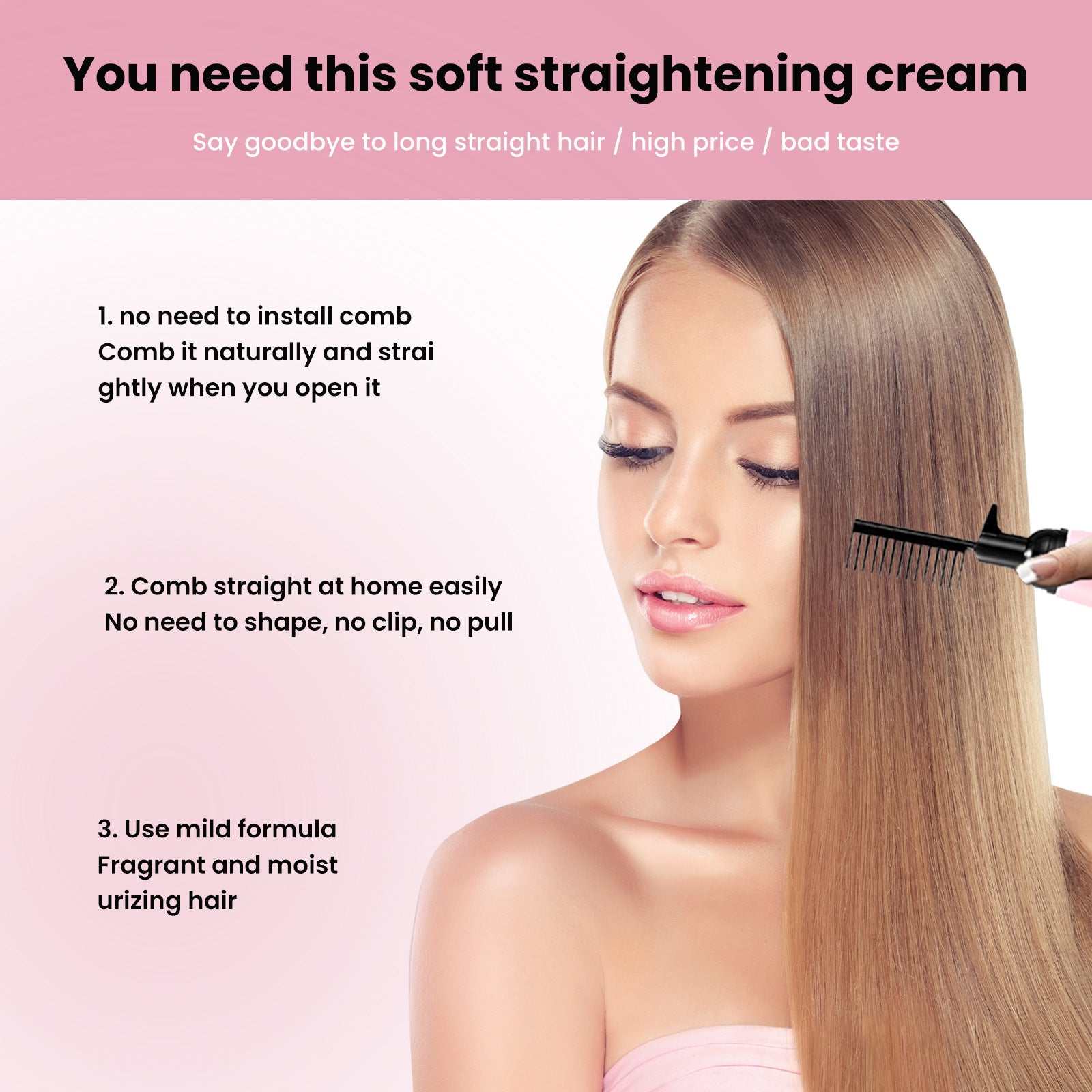 Black Dress One Comb Straight Free Pull-free Straight Hair Soft Macerating Agent Shaping One Comb Straight Gentle Not Hurt Hair Hair Relaxer