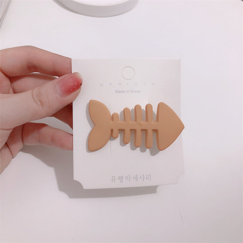 Minimalist Candy Color Fishbone Barrettes Cute Funny Side Bangs Female