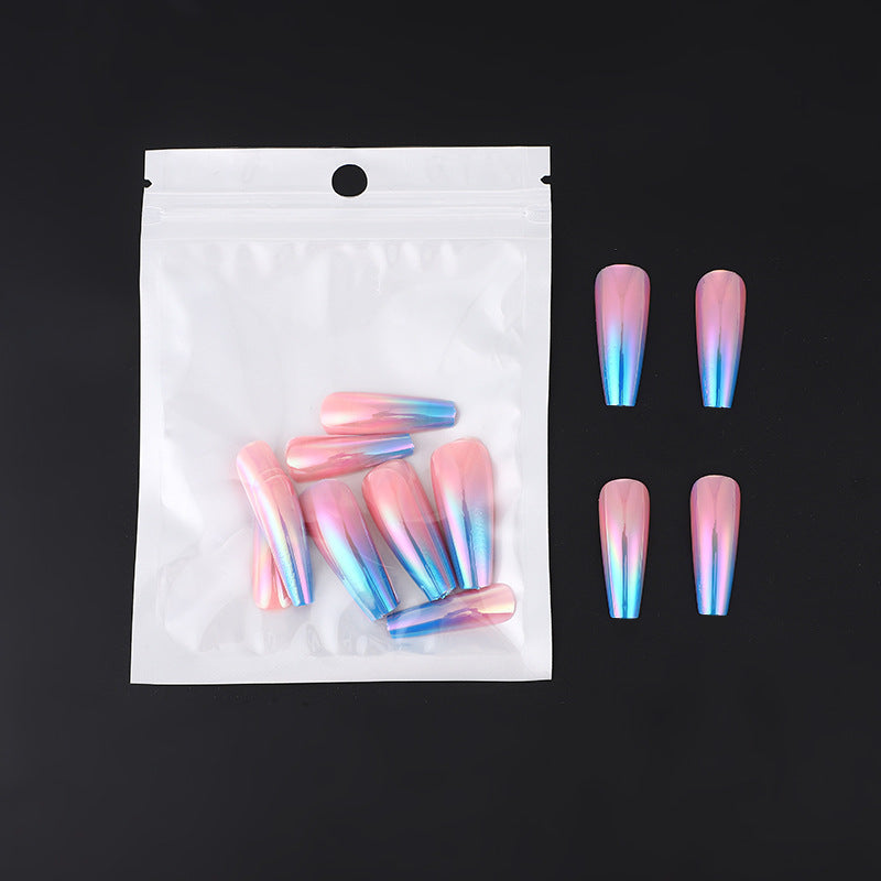Malibu Girl's 24-piece Bagged Long Ballet Nail Dazzling Aurora Two-tone Gradient Wear Nail Polish Fake Nail Tip