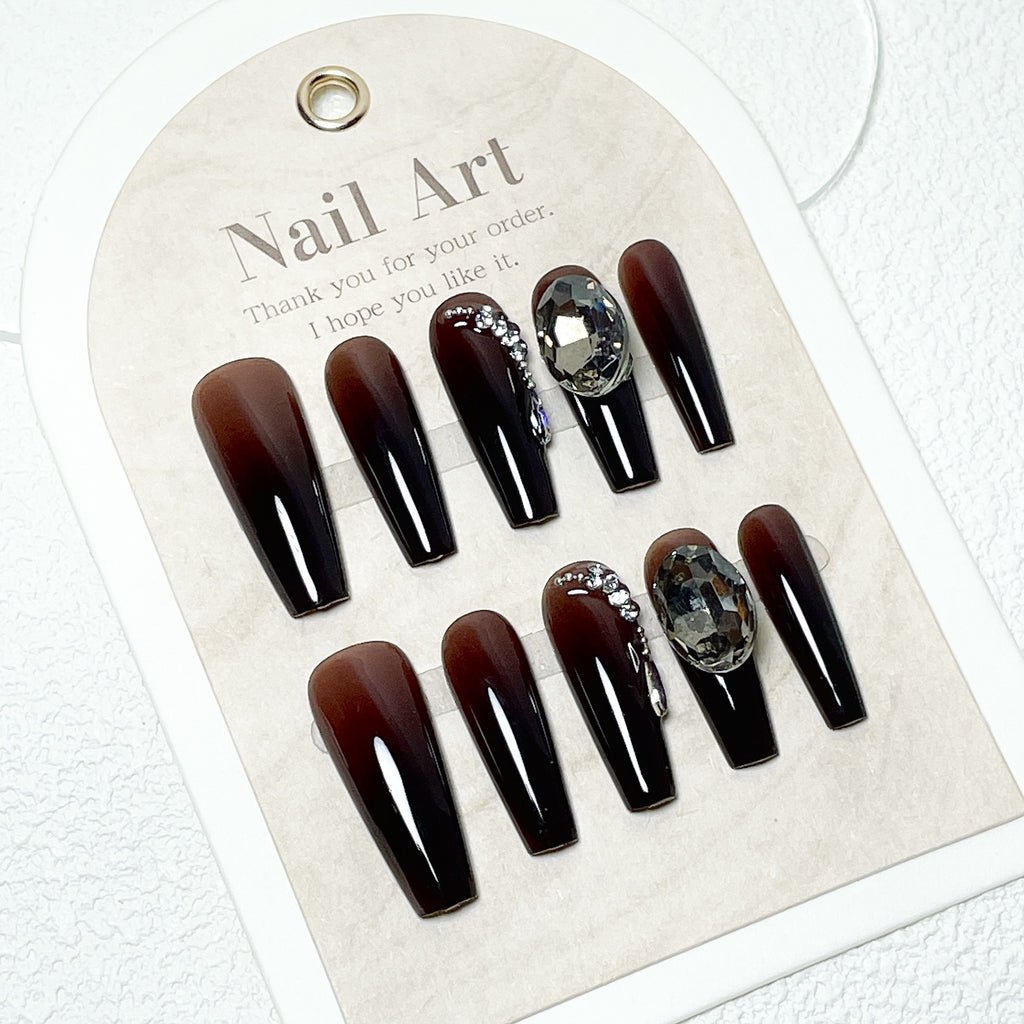 Hand-worn Nail Time Ashes Maillard Gradient Black Manicure