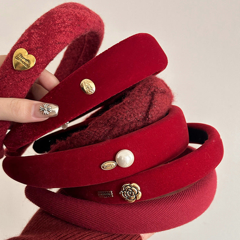 Red Autumn And Winter Sponge Headband High Skull Top High Sense