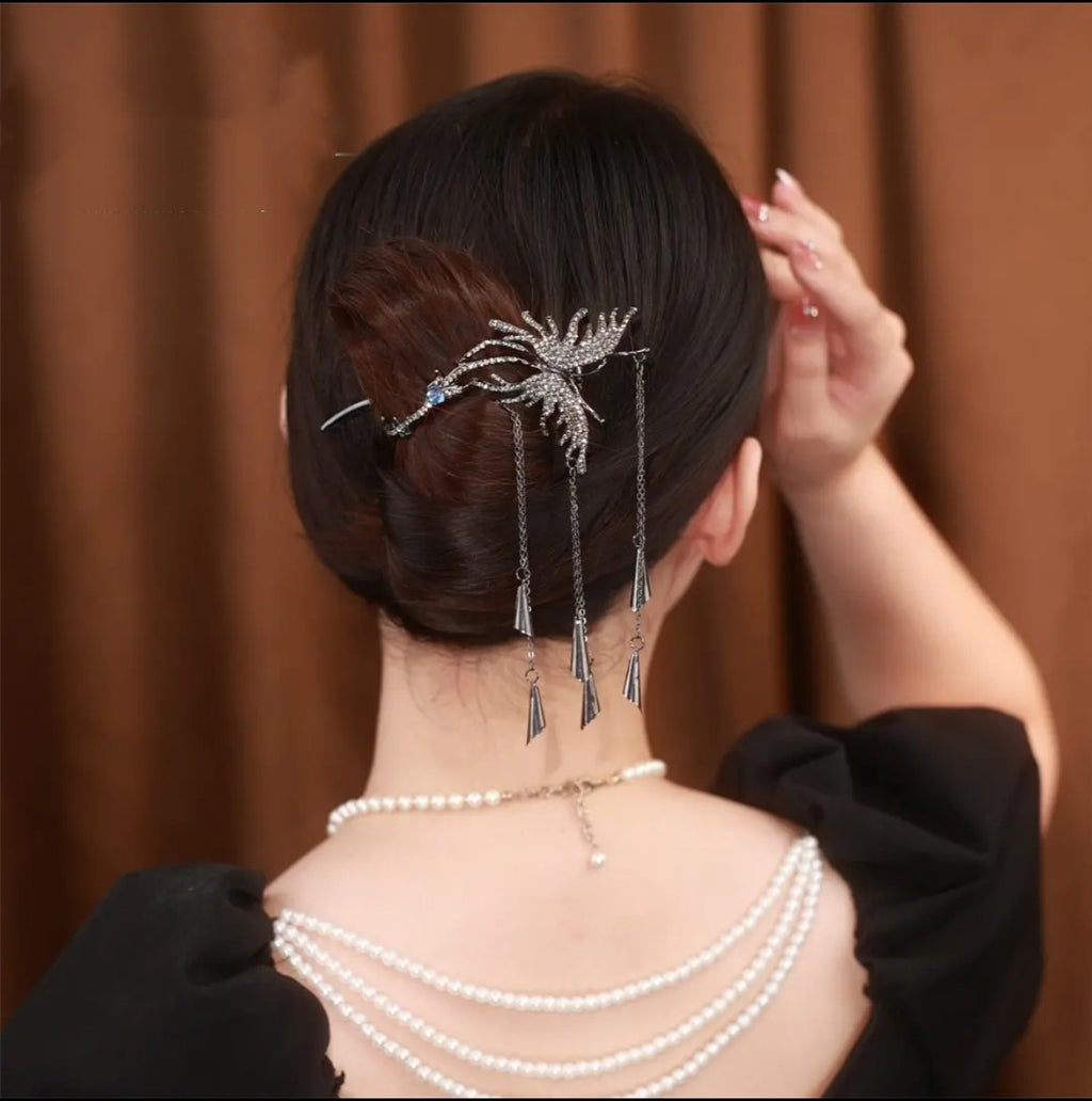 Copper Alloy Hair Ornament Zircon Butterfly Tassel Hairpin